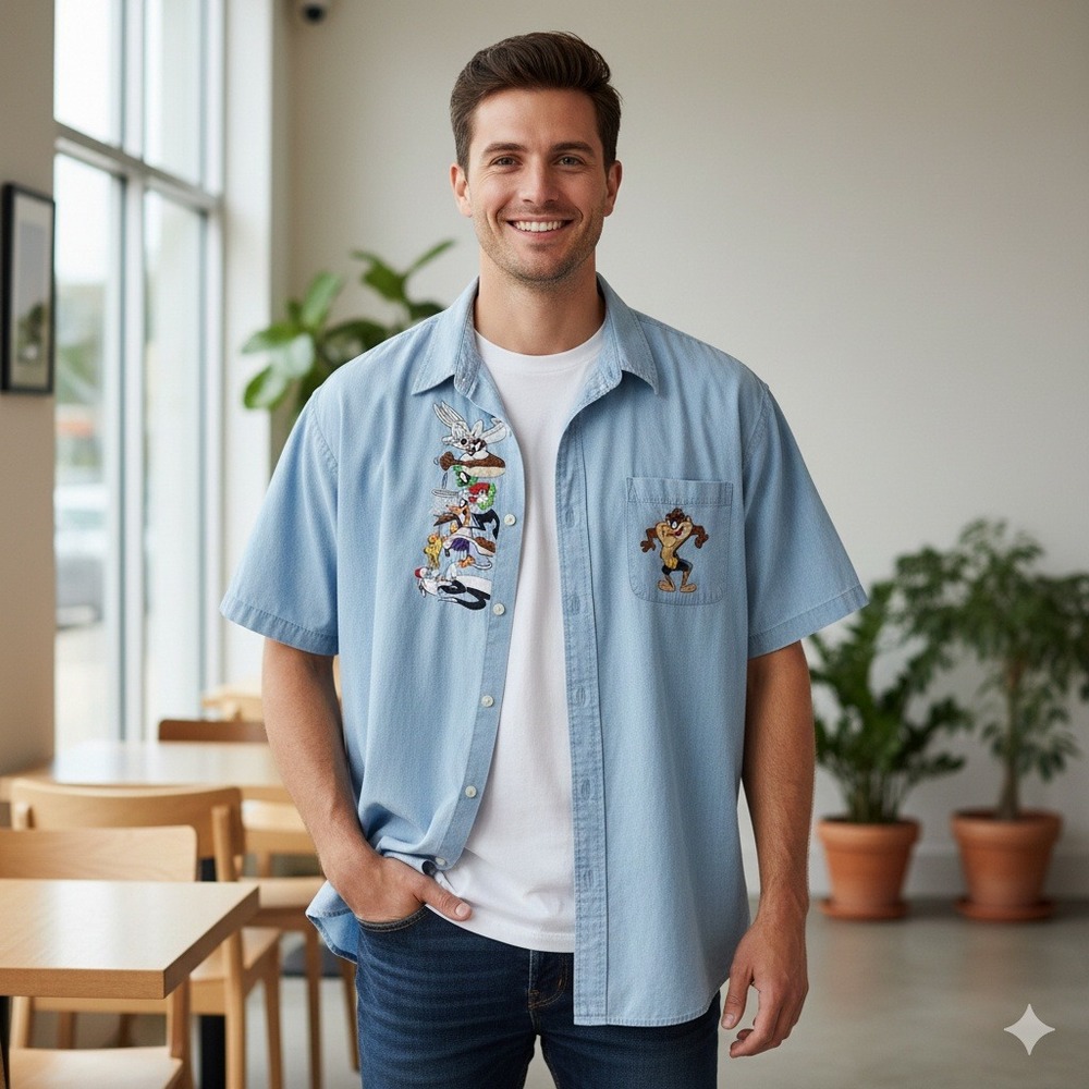 Warner Bros. Studio Store Looney Tunes Denim Button-Down Shirt - Size XXL